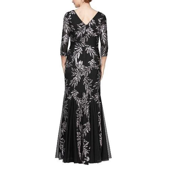 Alex Evenings Womens Fit And Flare Dress Black Pewter 12